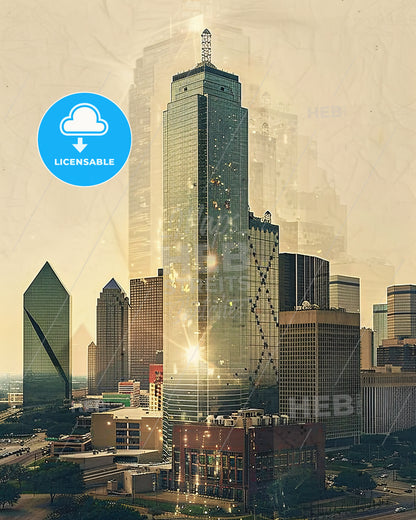 Dallas Skyline Mosaic Art Masterpiece - A city skyline with tall buildings