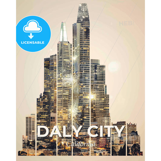 Daly City Skyline Composite Art Poster - A city skyline with many tall buildings - Square format print template