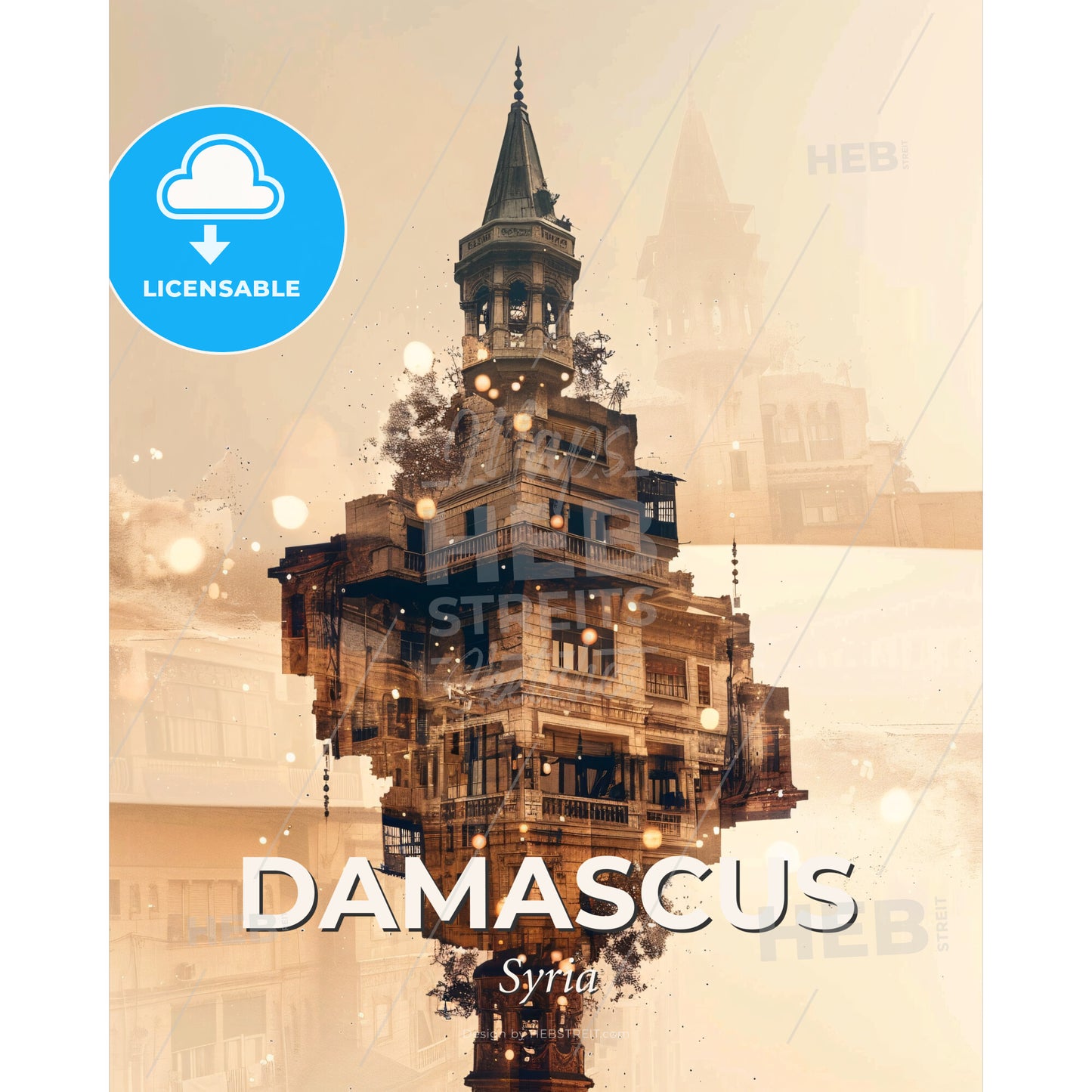 Sparkling Damascus: A City of Light and Symbolism - A building with a tower and a tower - Square format print template