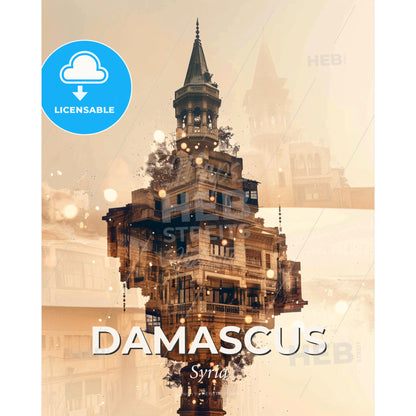 Sparkling Damascus: A City of Light and Symbolism - A building with a tower and a tower - Square format print template
