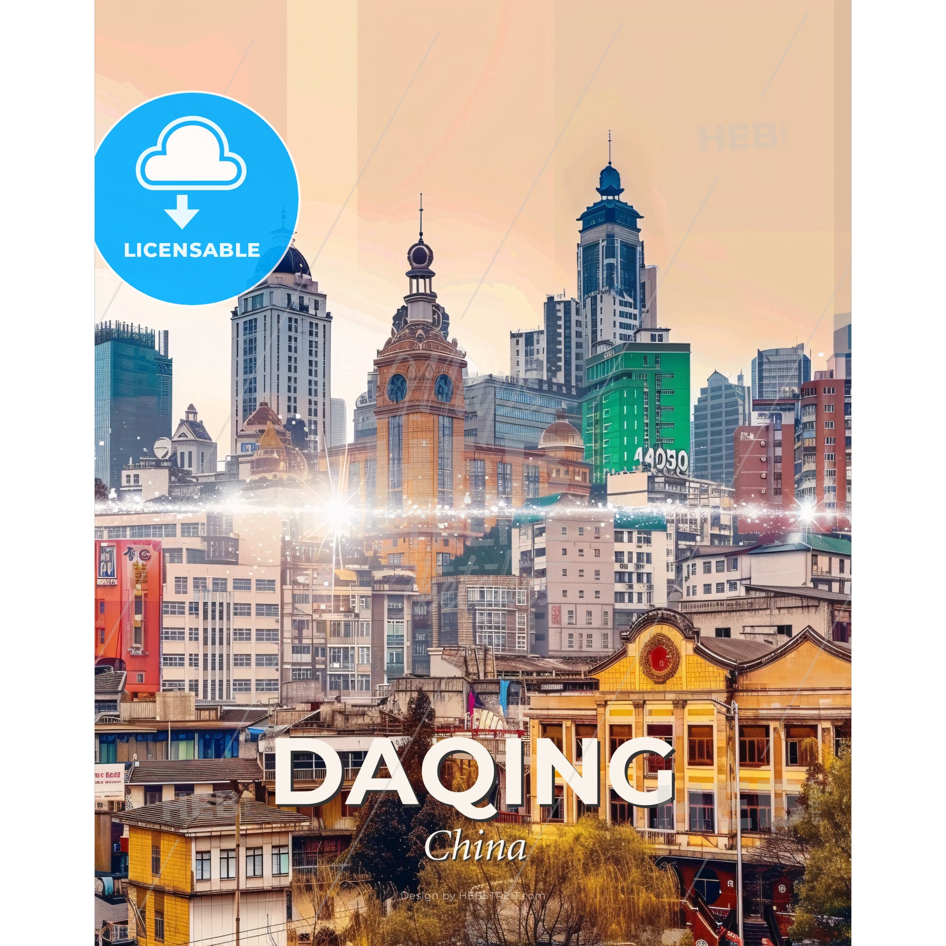 Daqing City Skyline Landmarks Composite Poster - A city with many buildings - Square format print template