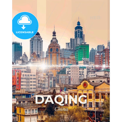 Daqing City Skyline Landmarks Composite Poster - A city with many buildings - Square format print template