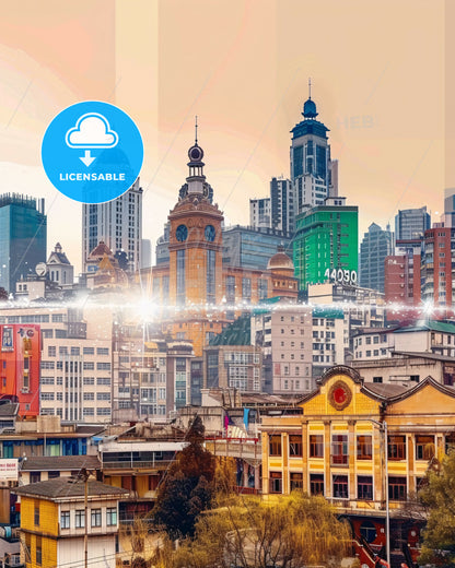 Daqing City Skyline Landmarks Composite Poster - A city with many buildings