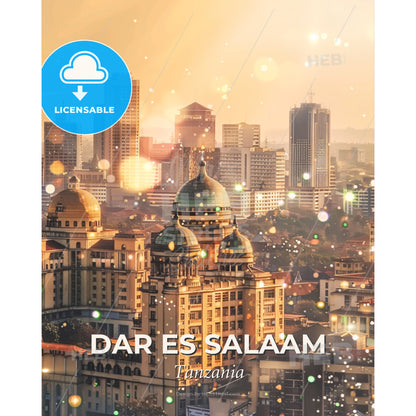 Dar es Salaam Skyline Double Exposure Art Print - A city with many buildings - Square format print template