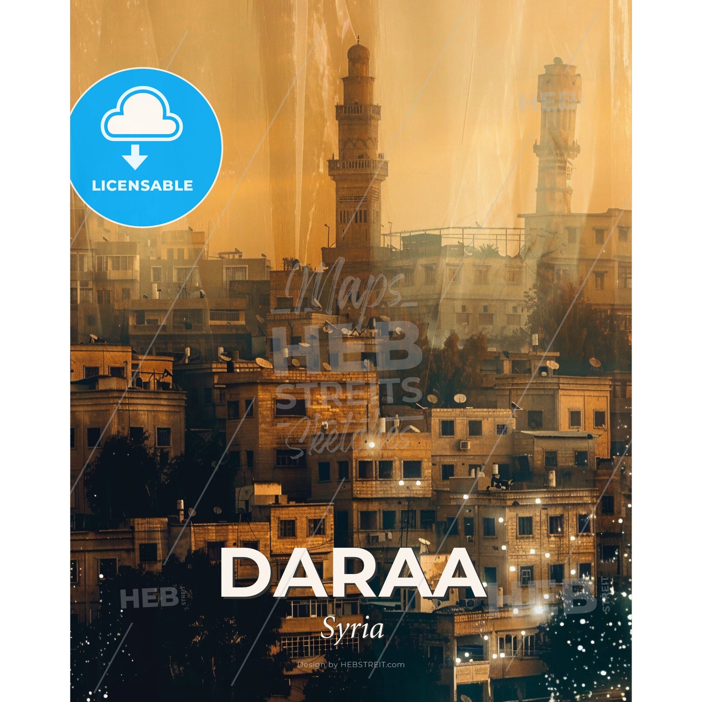 Daraa, Syria: City Skyline Composite Art - A city with many buildings - Square format print template