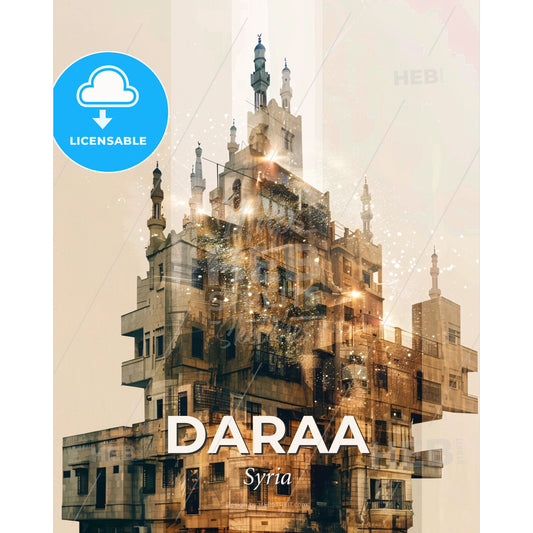 Daraa Skyline Double Exposure Composite - A building with many windows - Square format print template