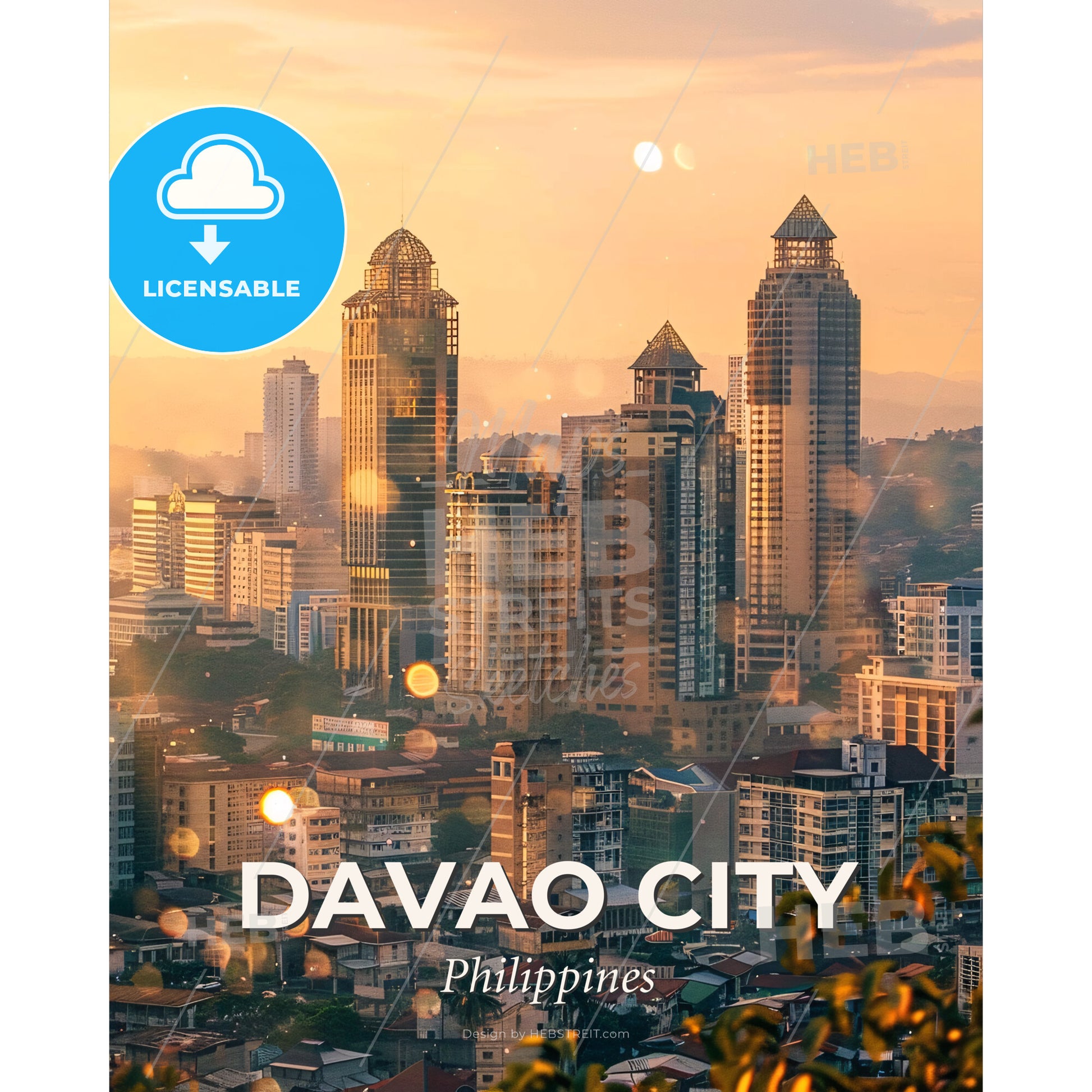 Davao City Skyline Art - Local Colors - A city with tall buildings - Square format print template