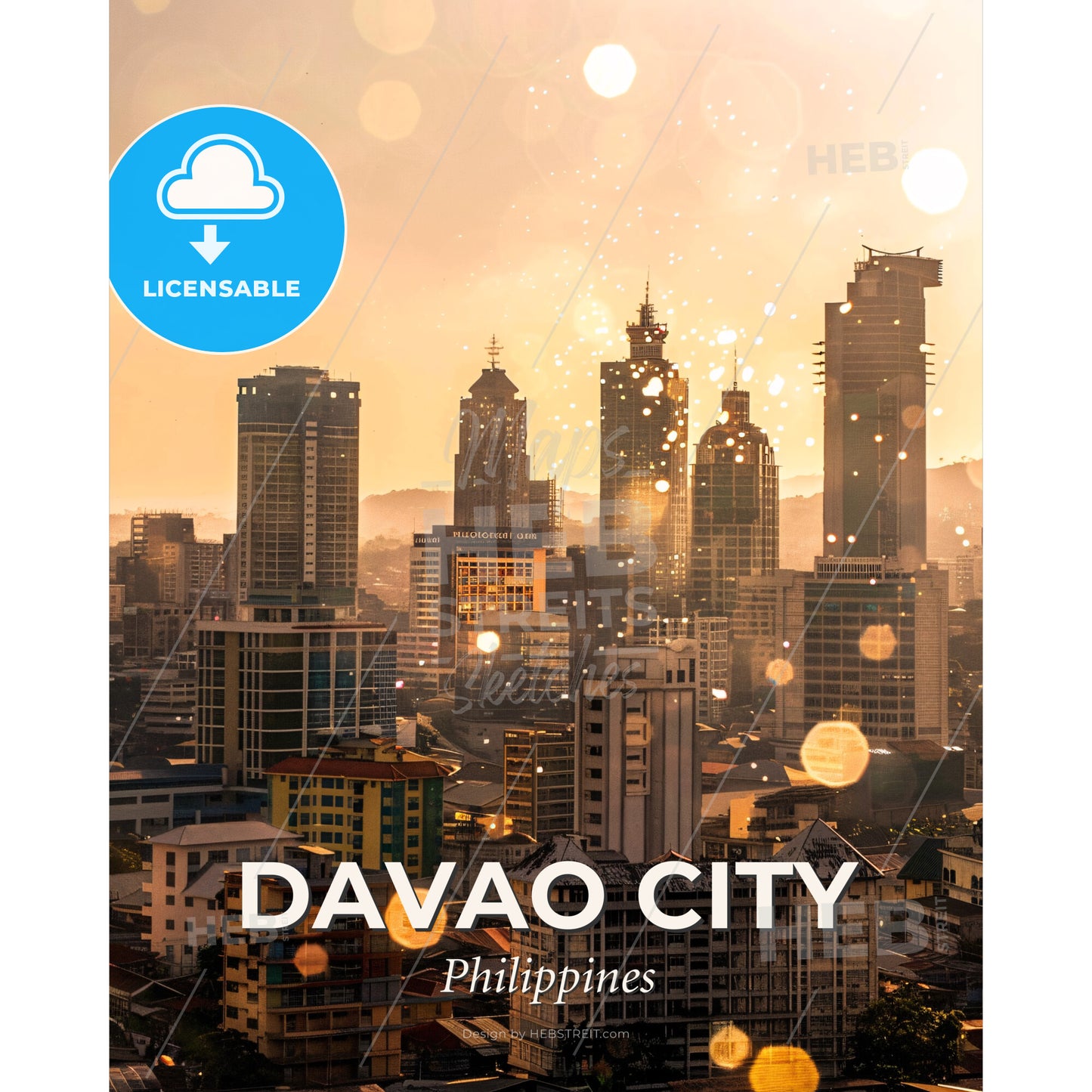 Davao City Skyline Art Composite Poster - A city with many tall buildings - Square format print template