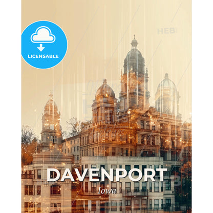 Davenport Double Skyline Composite Art Poster - A building with many towers - Square format print template