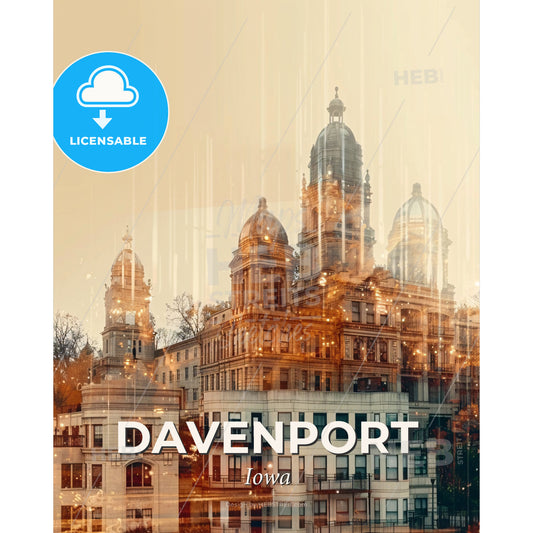 Davenport Double Skyline Composite Art Poster - A building with many towers - Square format print template