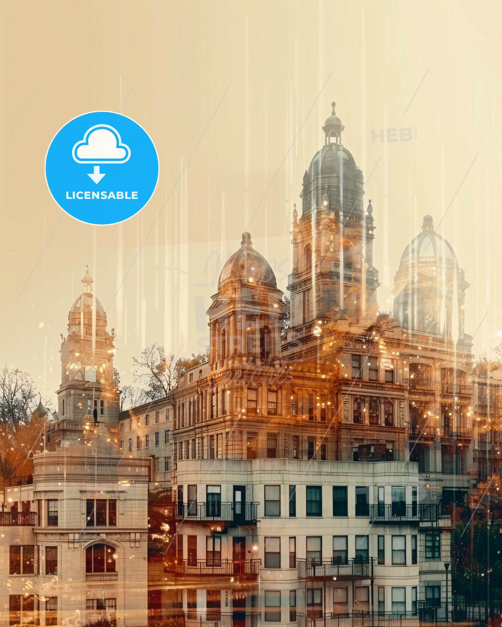 Davenport Double Skyline Composite Art Poster - A building with many towers