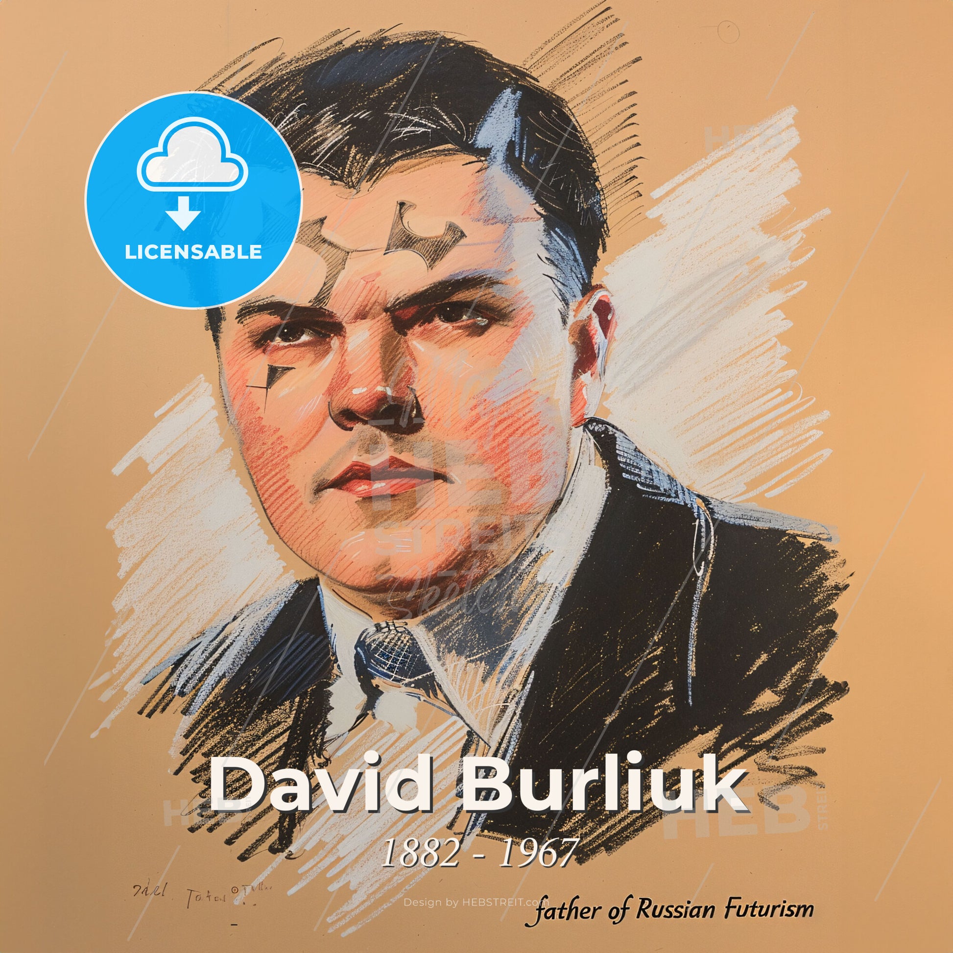 David Burliuk, 1882 - 1967, Russian painter and poet - A Man With A Tattoo On His Face Print Template