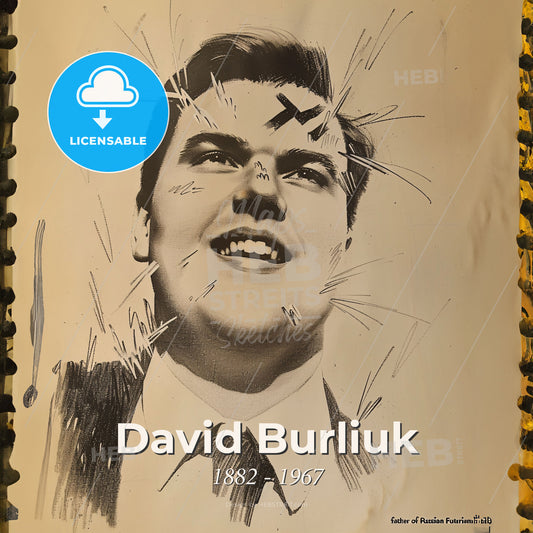 David Burliuk, 1882 - 1967, Russian painter and poet - A Drawing Of A Man With Needles On His Forehead Print Template