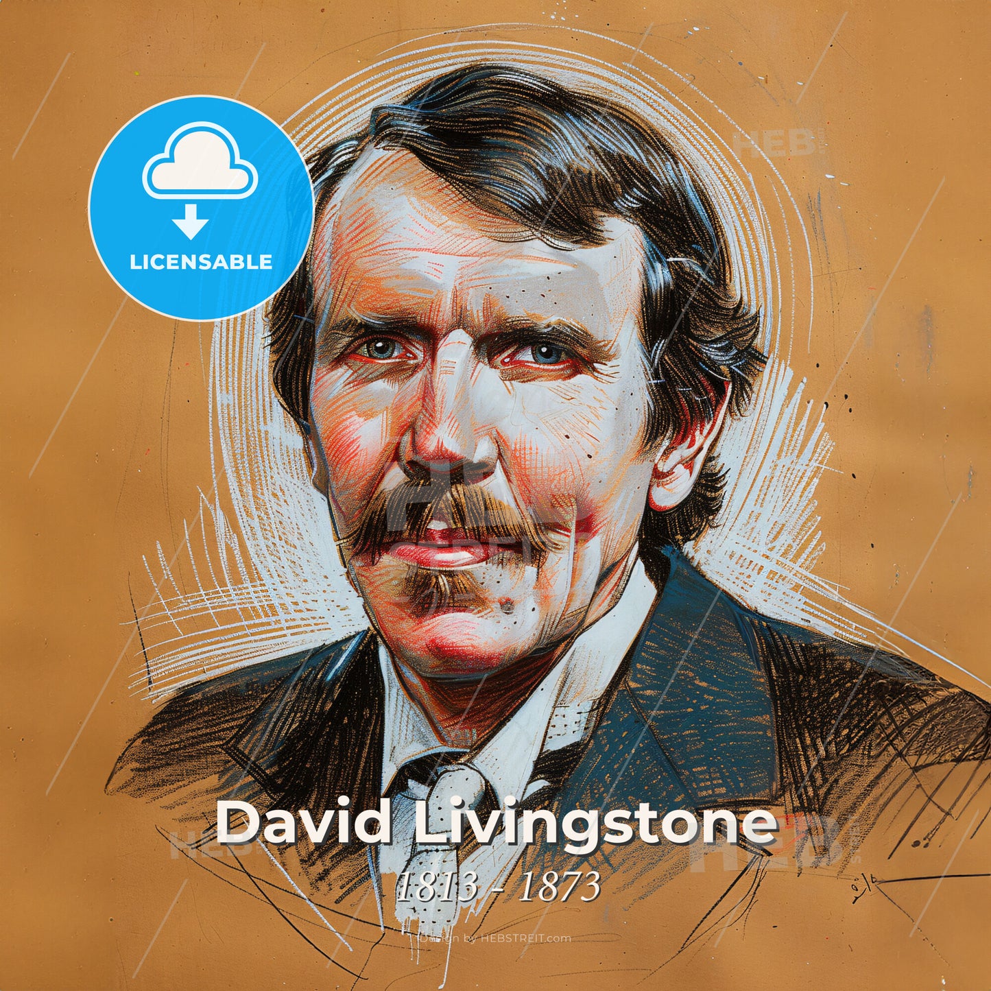 David Livingstone, 1813 - 1873, British missionary and explorer - A Drawing Of A Man With A Mustache Print Template