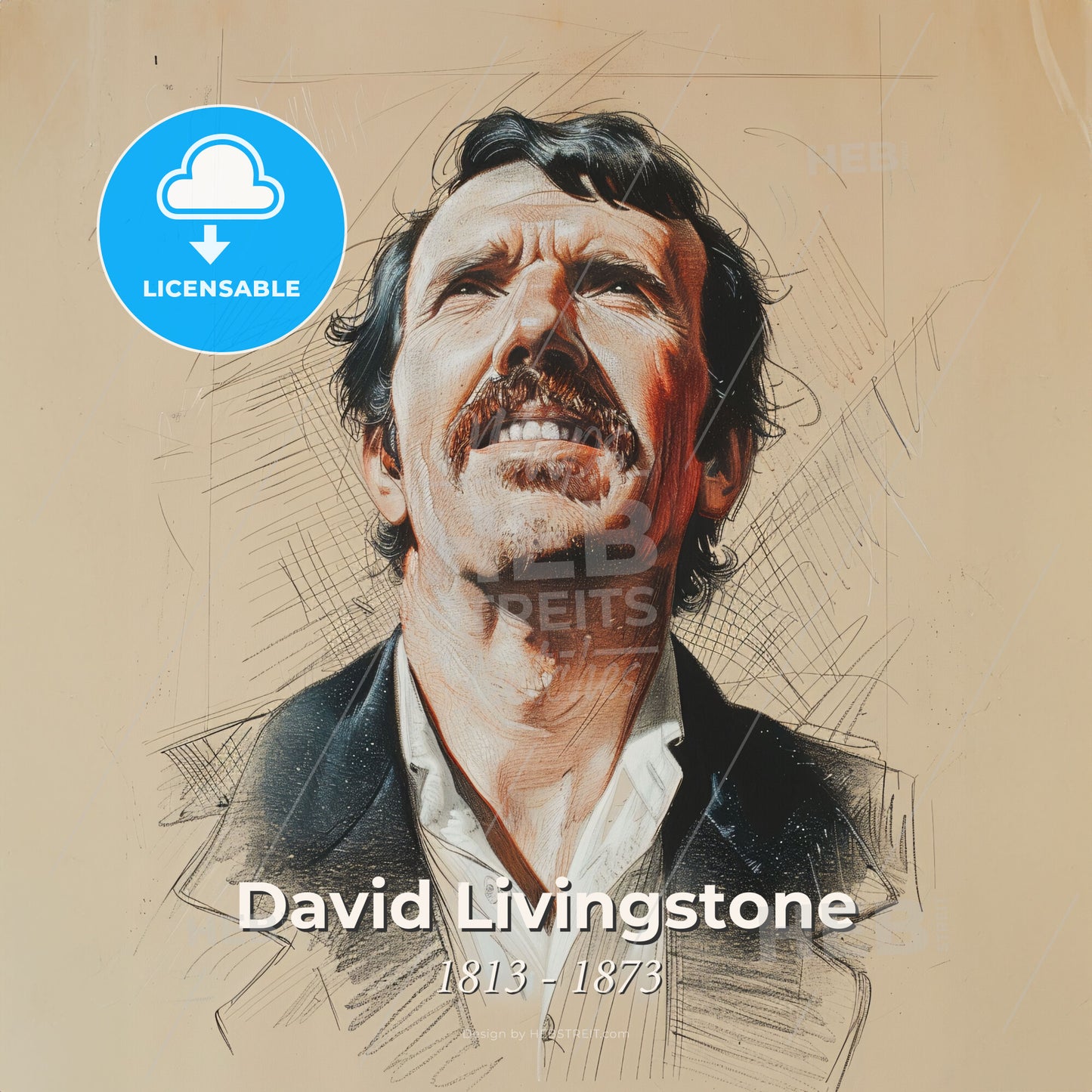 David Livingstone, 1813 - 1873, British missionary and explorer - A Drawing Of A Man With A Mustache Print Template