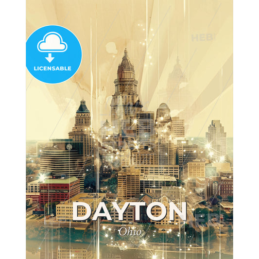Dayton Skyline: Beige Beauty with Sparkles - A city with many tall buildings - Square format print template