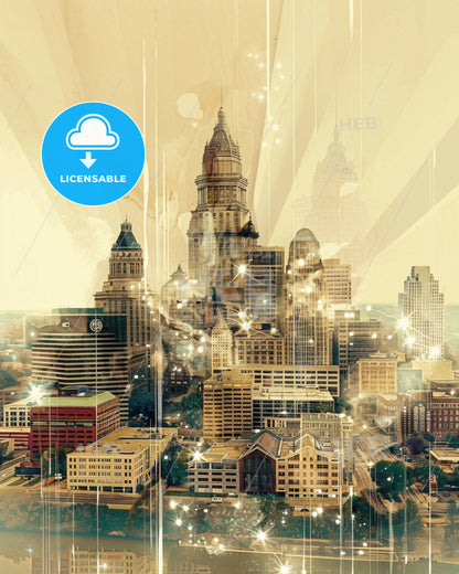 Dayton Skyline: Beige Beauty with Sparkles - A city with many tall buildings