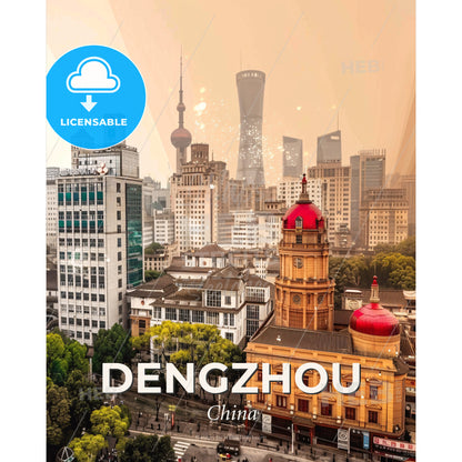 Dengzhou Skyline Icons Composite Art Print - A city with many buildings - Square format print template