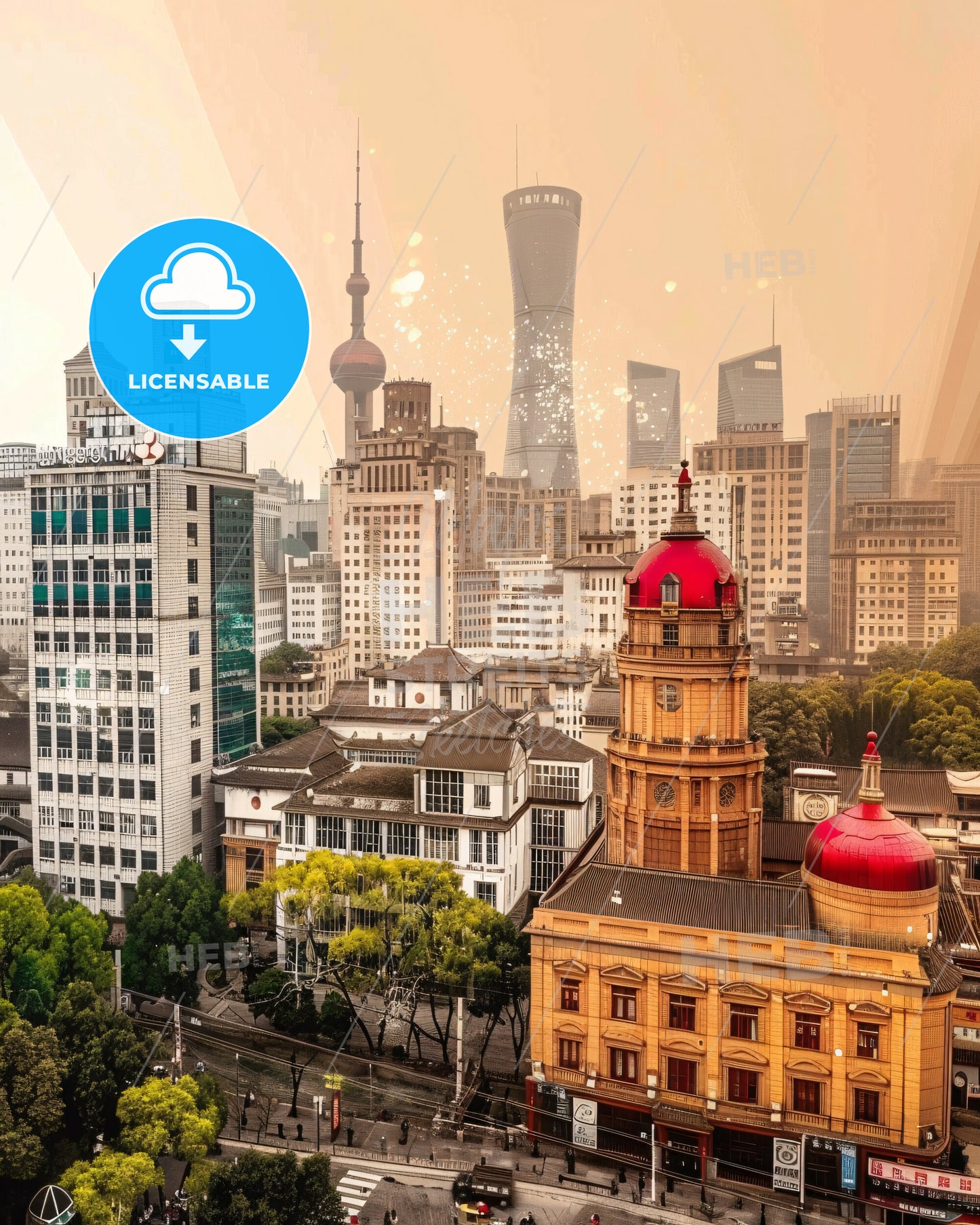 Dengzhou Skyline Icons Composite Art Print - A city with many buildings