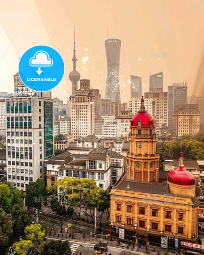 Dengzhou Skyline Icons Composite Art Print - A city with many buildings