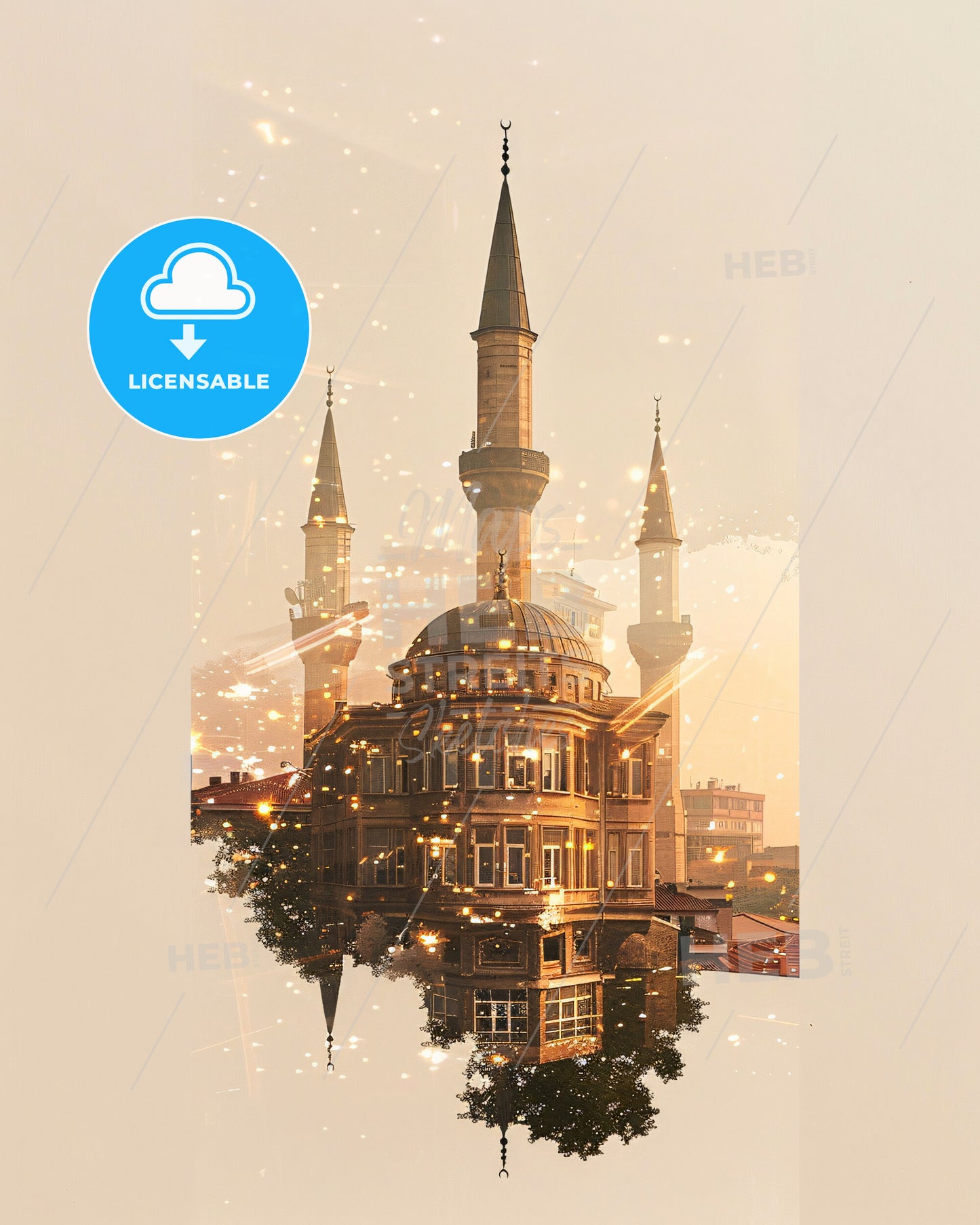 Denizli City Skyline Local Architecture Art Poster - A building with towers and a reflection of a city