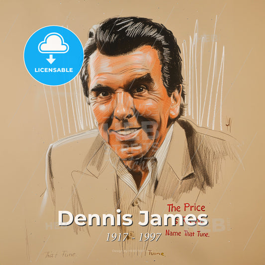 Dennis James, 1917 - 1997, American TV show host - A Man With Short Black Hair And A White Shirt Print Template