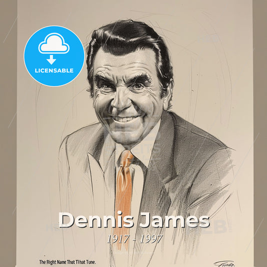 Dennis James, 1917 - 1997, American TV show host - A Drawing Of A Man Smiling Print Template