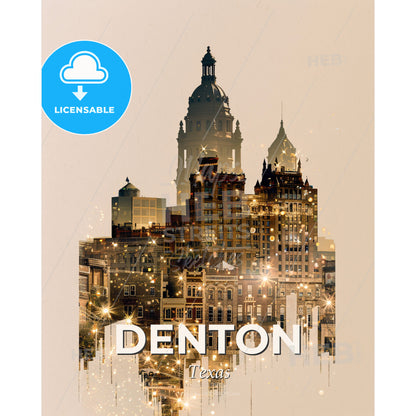 Denton City Skyline Composite Art Poster - A city skyline with lights - Square format print template