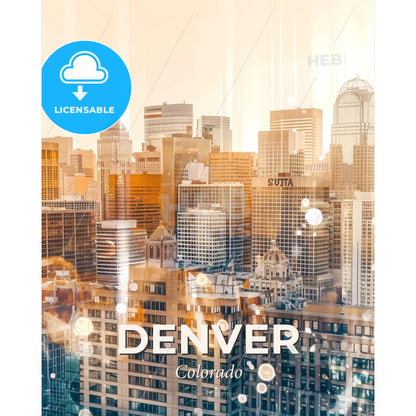 Denver Skyline - Double Exposure Art - A city skyline with many tall buildings - Square format print template