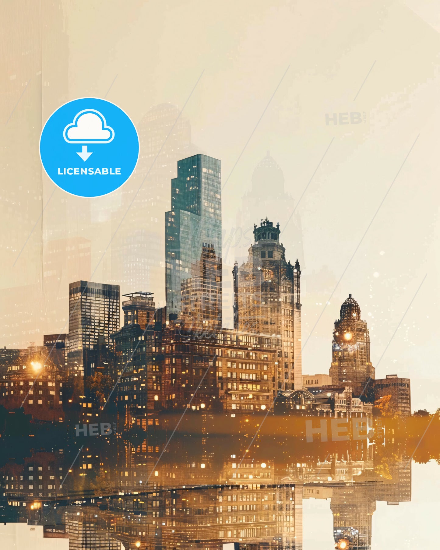 Denver Skyline Double Exposure Art Poster - A city skyline with many tall buildings