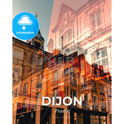 Dijon Double Exposure Skyline Art Poster - A building with a tower - Square format print template