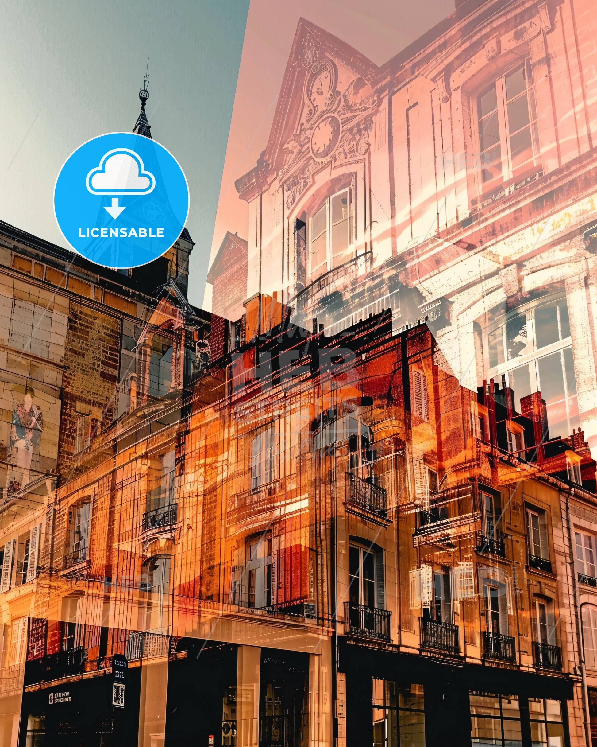 Dijon Double Exposure Skyline Art Poster - A building with a tower