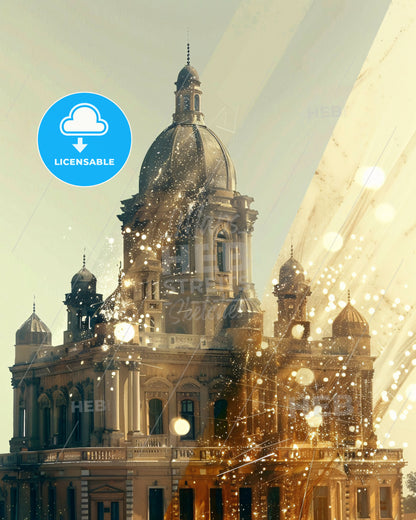 Djibouti Skyline Modern Minimalist Beige Print - A building with a dome and a white background