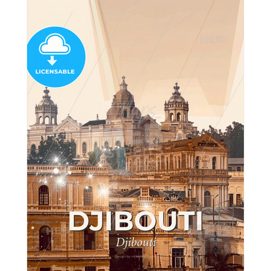 Djibouti City Vibrant Architecture Silhouette Art - A large building with many windows - Square format print template