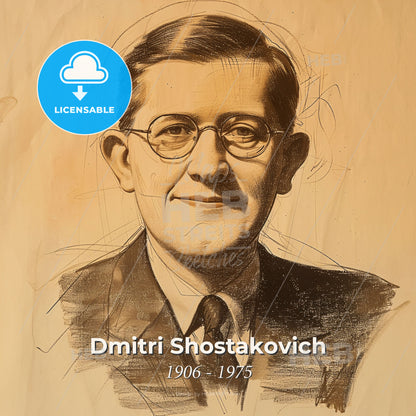 Dmitri Shostakovich, 1906 - 1975, Russian composer - A Drawing Of A Man Wearing Glasses Print Template