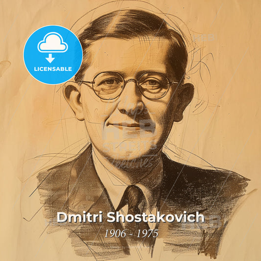 Dmitri Shostakovich, 1906 - 1975, Russian composer - A Drawing Of A Man Wearing Glasses Print Template