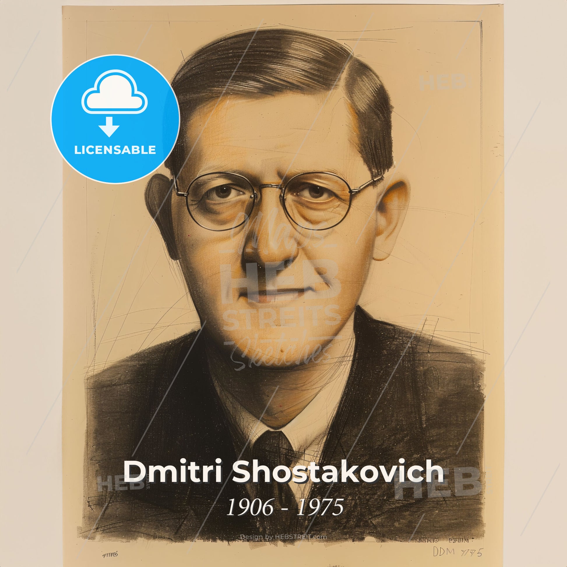 Dmitri Shostakovich, 1906 - 1975, Russian composer - A Portrait Of A Man Print Template