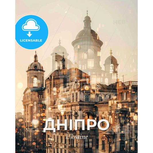 Dnipro City Dreamscape: Iconic Skyline Art - A building with many windows - Square format print template