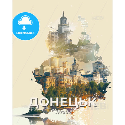 Captivating Donetsk Cityscape Art Composite Skyline Glow - A cityscape with buildings and trees - Square format print template