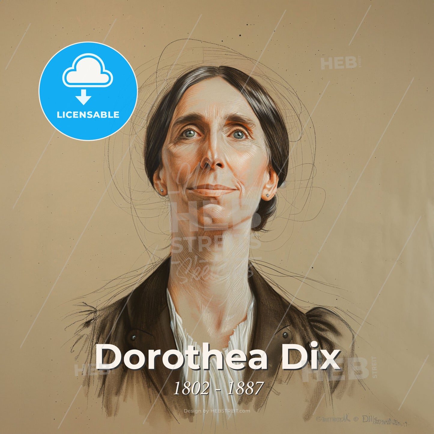 Dorothea Dix, 1802 - 1887, American activist on behalf of the indigent insane - A Drawing Of A Woman Print Template
