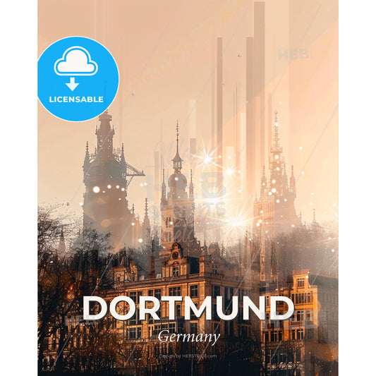Dortmund Skyline City Art Poster - A city skyline with many buildings - Square format print template
