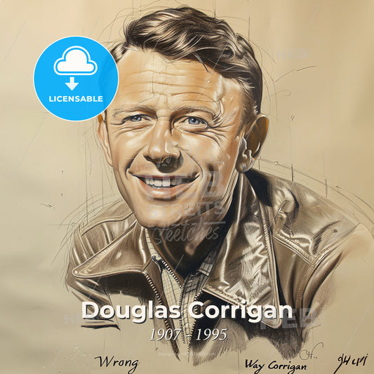 Douglas Corrigan, 1907 - 1995, American aviator - A Drawing Of A Man Smiling Print Template