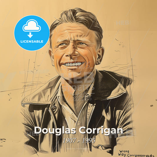 Douglas Corrigan, 1907 - 1995, American aviator - A Drawing Of A Man Smiling Print Template