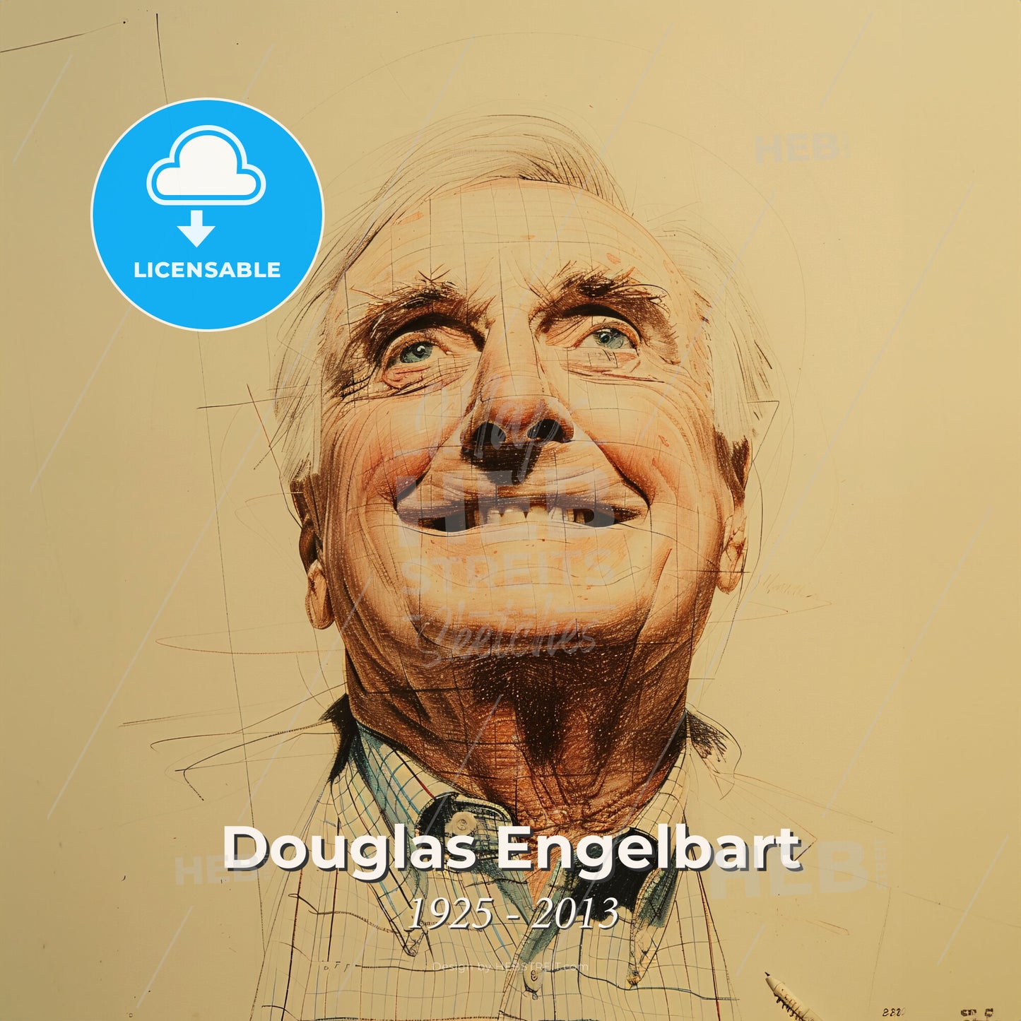 Douglas Engelbart, 1925 - 2013, American engineer and inventor - A Man With A Pencil Print Template