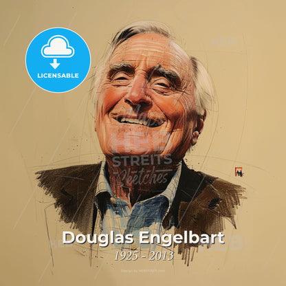Douglas Engelbart, 1925 - 2013, American engineer and inventor - A Man Smiling With His Eyes Closed Print Template