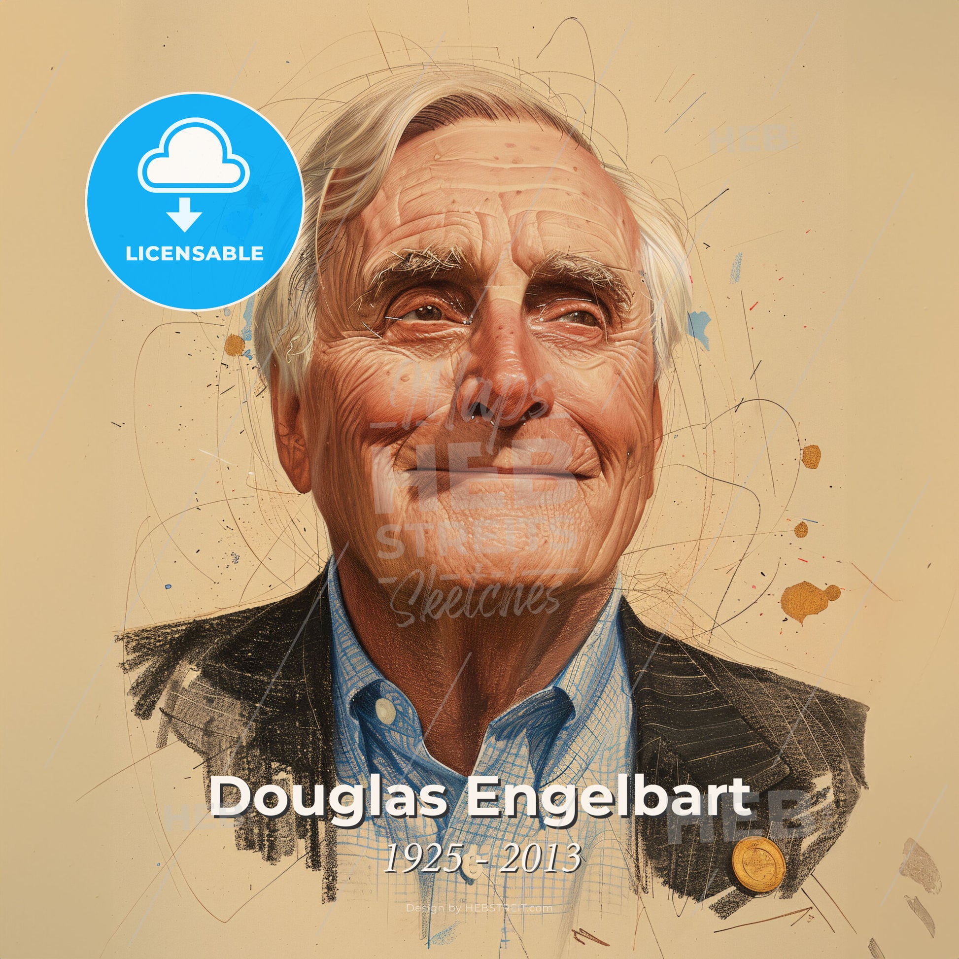 Douglas Engelbart, 1925 - 2013, American engineer and inventor - A Man Smiling With A Blue Shirt Print Template