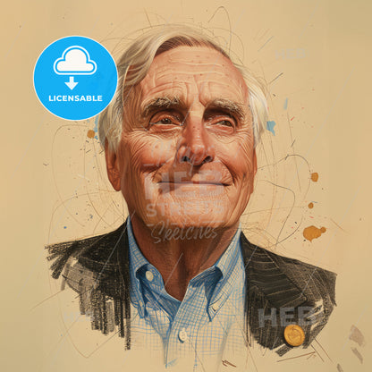 Douglas Engelbart, 1925 - 2013, American engineer and inventor - A Man Smiling With A Blue Shirt