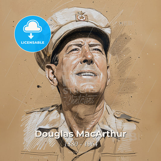 Douglas MacArthur, 1880 - 1964, American General - A Drawing Of A Man In A Uniform Print Template