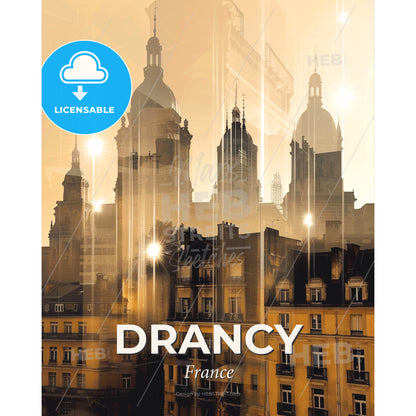 Drancy Skyline Double Exposure Art Poster - A city with many buildings - Square format print template