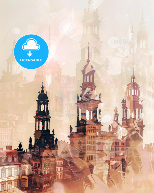 Dresden Cityscape Silhouette Composite Poster - A city with many towers